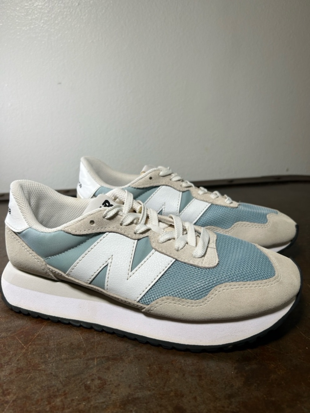 New Balance Women's Retro Runner Sneakers in Light Blue and Cream